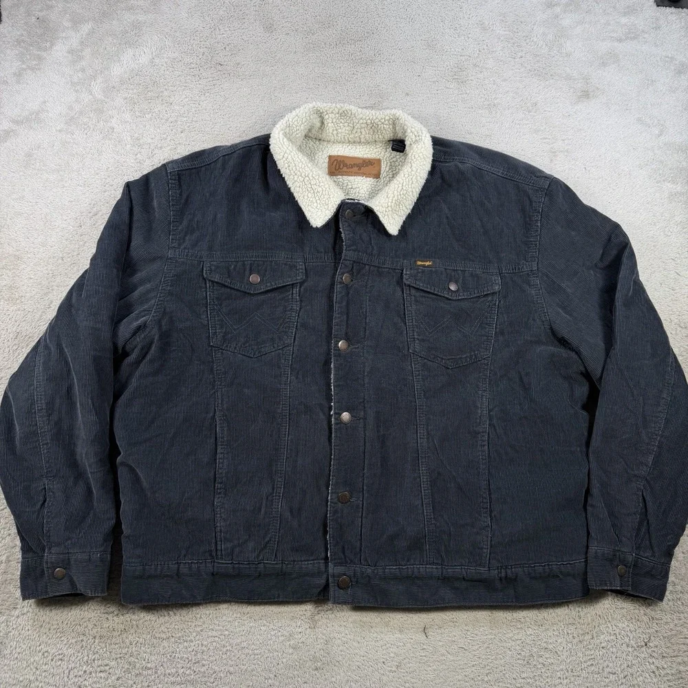 Wrangler Jacket Mens 2XL Navy Corduroy Sherpa Lined Western Cowboy Trucker Coat